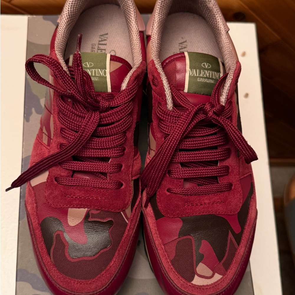 Valentino Garavani Burgundy and Pink Camouflage Sneakers
